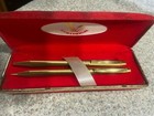 Vintage Centennial Ball Point Pen And Mechanical Pencil Set Gold Tone Red Box  