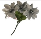 1 Bush  13  Silver Sparkling Christmas  3 Stems 3  Artificial Poinsettia Flowers