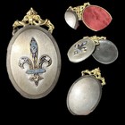 Antique Rare French Victorian Large Slider Locket Statement Fleur De Lis Enamel