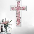  Crushed Diamond Mirrored Wall Cross Glass Mirror Crystal 15 7 l X 10 w Pink