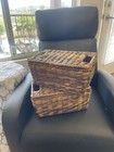 Set Of 2 Brown Woven Wicker Storage Baskets W  Lids   Handles  Rectangular