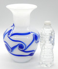 Vintage Contemporary Murano Abstract Style White Blue Swirl Glass 10  Vase