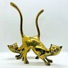 Vtg Mcm Solid Brass Cat Bookends Figurines Siamese Short Hair 9  - Set Of 2