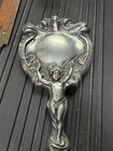 Antique Art Nouveau Hand Mirror Floral Motifs Woman Repouss   Design Silver Plate