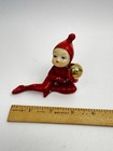 Vtg Christmas Japan 3 5 Sitting Pixie Elf Red Ceramic Figurine Mcm Gold Ball 29