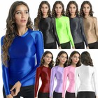 Women s Glossy Long Sleeve T-shirt Seamless Yoga Shirts Compression Workout Tops