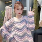 Women Knit Top Sweater Jumper Gradient Striped Hollow Out Long Sleeve Loose Soft