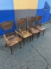 Vintage Oak Wood Farmhouse High Back Pressback Dining Chairs  rare  Set Of 4