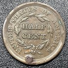 1853 Braided Hair Half Cent Plugged Nice Detailed Coin