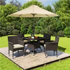  5-piece Rattan Dining Set W 1 Table With Umbrella Hole   4 Dining Chairs  Brown