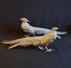 Vintage Pair Of Heavy Metal Pheasant Figurines Japanese Ornaments 1950 s 29cm