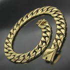 Men s Heavy Cuban Curb Chain Link Necklace Stainless Steel 20mm Wide Gold Plated