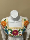 White Mexican Handmade Embroidered Blouse  -xl-3 4 Sleeve