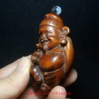 3 2 Inch Hand Carved Boxwood Wood God Of Wealthy Statue Netsuke Old Collectable
