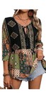 Women Xl Patchwork Boho Floral Long Sleeve Casual Every Age Top Loose Carefree