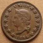 1864 Civil War Token - Fuld 35 274a R-5 Ef - Union Liberty Head   Our Card