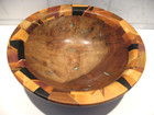 Rare Turquoise Inlay Hand Carved Multi-wood Bowl  10  X 3   Signed