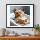 Yorkie Puppy Bubble Bath Diamond Art Kits  Dog Reading Book Cute Animal Diamond