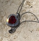                       vintage 925 Sterling Silver Heart Ruby Halo Pendant Necklace Estate 18 