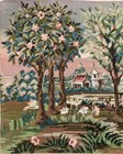 Vintage Finished Yarn Needlepoint Canvas Tapestry 20 5 X 17 5 Estate At Sunset
