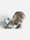 Antique German Bisque Piano Baby W  Kitten Gebruder Heubach Attributed C1910
