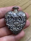 Reo Signed 925 Sterling Silver Antique Victorian Era Heart Shaped Perfume Holder