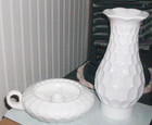 Vntg Fenton White Milk Glass Old  Virginia Thumbprint Hurricane Candle Lamp 2pcs