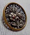 Vintage Antique Metal Pierced Picture Button Silver Faceted Flower