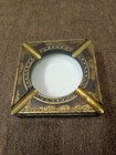 Vintage Persian Khatam Kari Inlaid Brass Ashtray Wood Bone Handmade Antique