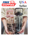 2l Large Portable Water Bottle With Straw   Time Marker For Sports   Fitness