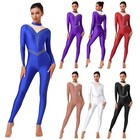 Women Gymnastics Leotard Mock Neck Long Sleeve Bodysuit Figure Skating Jumpsuit