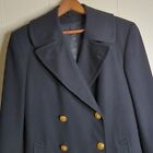 Vintage Us Navy Officer Bridge Coat Long Pea Coat 37l 100  Wool Gold Buttons