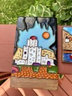 Vintage Set Of Four Greek Pottery Tiles Village Sea Buildings