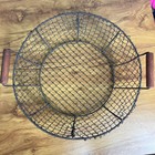 Vintage Primitive Rustic Farmhouse Wire Basket Wooden Handles 12  Cottage Decor