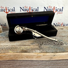 Silver Finish Brass Boatswain Whistle W Chain   Wood Box - Bosun Call Pipe 