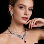 Vintage Red Teardrop Crystal Necklace Earrings Set Silver Bridal Jewelry