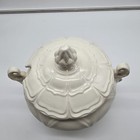 Vtg Antique French Ivory Ceramic Lidded  Serving Dish With Curved Handles 
