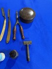24 Pc Lot Of Antique Straight Razors  Horse And Badger Hair Brushes  Curlers