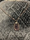 Antique Art Deco Czech Amethyst Reverse Glass Brass Drop Necklace Marked Czech