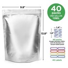 40pc Mylar Bags For Food Storage With Oxygen Absorbers Label Resealable 1 Gallon