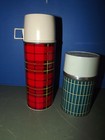2 Vintage Thermos aladdin - 1 Pt   1 5 Pt - Plaid   Stripped