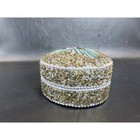 Vintage Style Beaded Round Trinket Box Gold Silver Iridescent Jewelry Case 3 