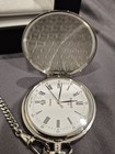 Tissot Quartz Full Hunter Pocket Watch Silver Ss White Roman Dial Date Chain