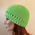 Crochet Handmade Bright Neon Green Beanie Soft Acrylic Yarn Size Medium