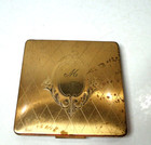 Vintage Elgin American Usa Mirror Powder Compact Square Goldtone Marked Engraved