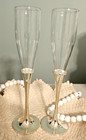 Lenox Devotion Wedding Champagne Glasses 2 Silver Plate Rhinestones Rings 9 5 