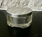 Vintage Glass Vanity Powder Trinket Footed Jar Silver Plate Lid