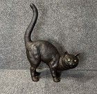 Vintage Hubley Style Cast Iron  Black Cat Doorstop Green Eyes