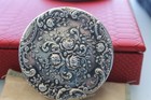 Vintage Silver Plated Floral Design With Insert Compact Mirror Round Engraved