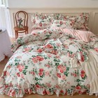  Vintage Pink Floral Comforter Set Queen Queen  90 x90   Ruffle Rose Flower